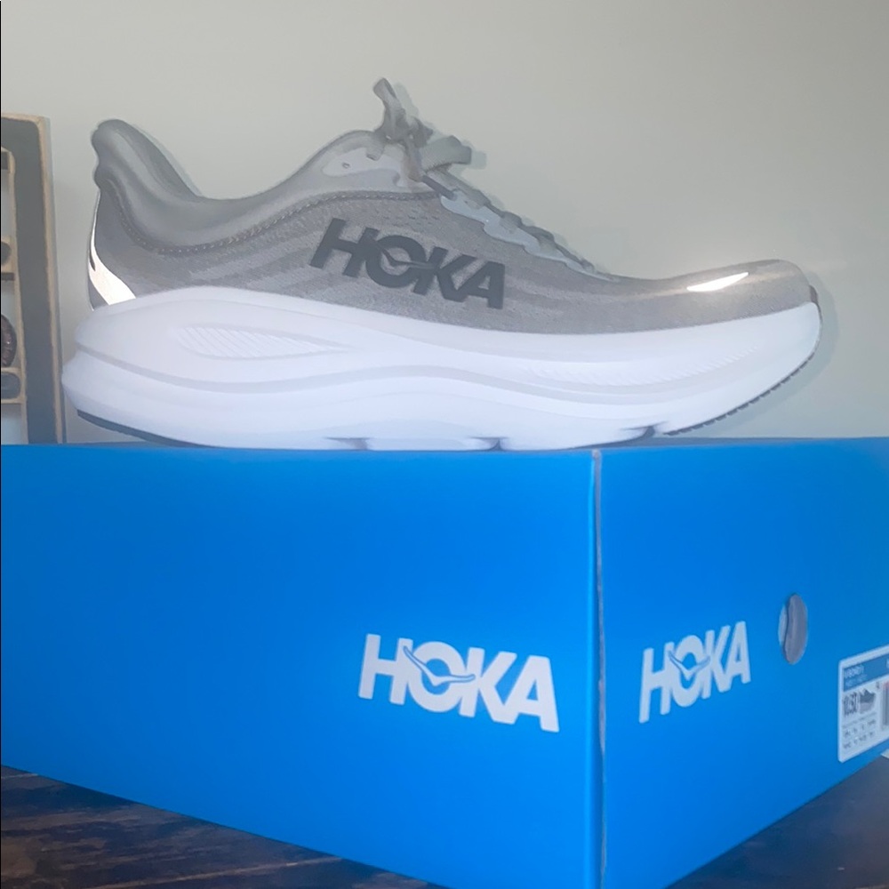 Hoka Gray and White Athletic Shoes